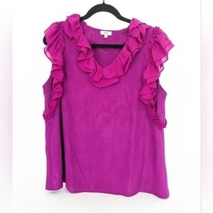 Voy Vibrant Magenta Ruffled Blouse Size L